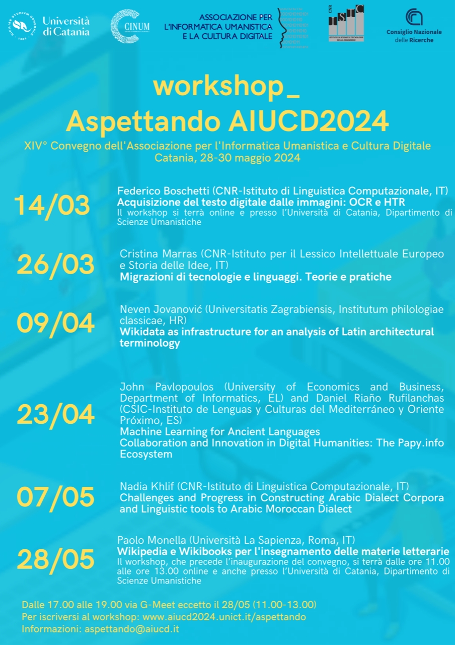 Aspettando AIUCD2024. Ciclo di workshop online sulle Digital Humanities